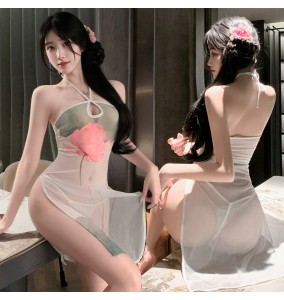 FEE ET MOI - Elegant Lotus Sheer Cheongsam Dress (White)